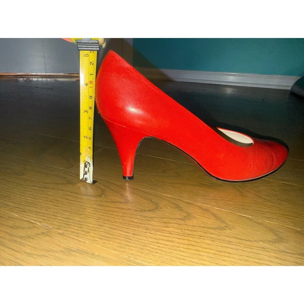Florsheim Signature Red Leather Pumps Vintage Almond Toe Kitten Heels 8B